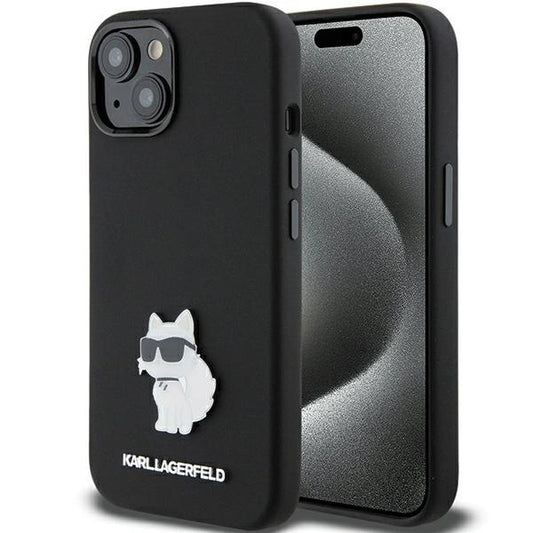 Karl Lagerfeld Silicone Choupette Metal Pin case for iPhone 15 Plus / 14 Plus - black_0