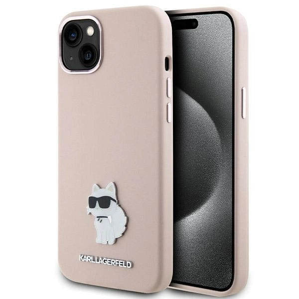 Karl Lagerfeld Silicone Choupette Metal Pin Case for iPhone 15 Plus / 14 Plus - Pink_0
