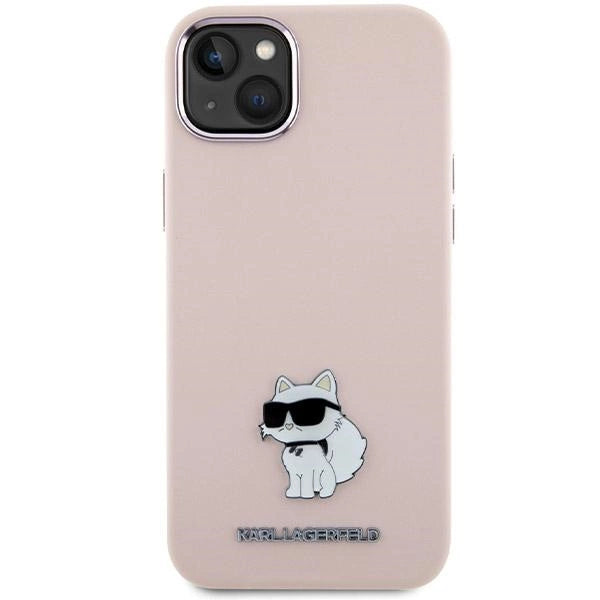 Karl Lagerfeld Silicone Choupette Metal Pin Case for iPhone 15 Plus / 14 Plus - Pink_2