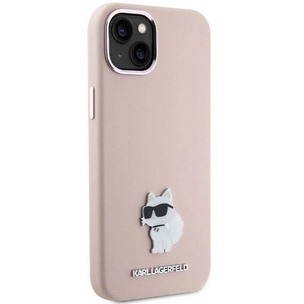 Karl Lagerfeld Silicone Choupette Metal Pin Case for iPhone 15 Plus / 14 Plus - Pink_3