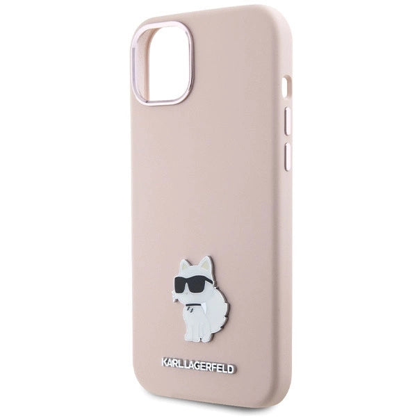 Karl Lagerfeld Silicone Choupette Metal Pin Case for iPhone 15 Plus / 14 Plus - Pink_5
