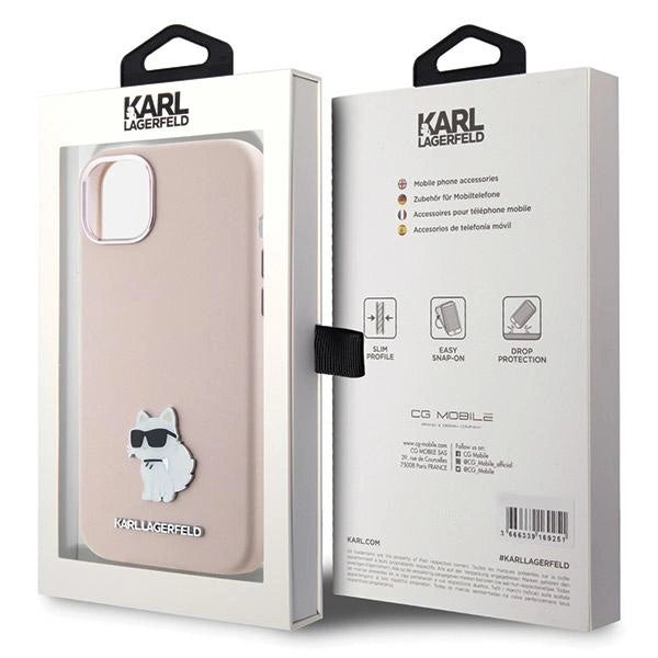 Karl Lagerfeld Silicone Choupette Metal Pin Case for iPhone 15 Plus / 14 Plus - Pink_7