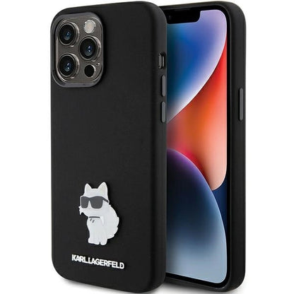 Karl Lagerfeld Silicone Choupette Metal Pin case for iPhone 15 Pro Max - black_0