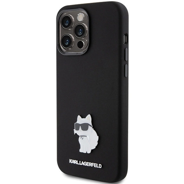Karl Lagerfeld Silicone Choupette Metal Pin case for iPhone 15 Pro Max - black_1
