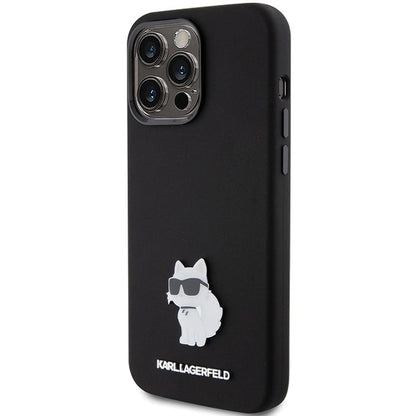 Karl Lagerfeld Silicone Choupette Metal Pin case for iPhone 15 Pro Max - black_1