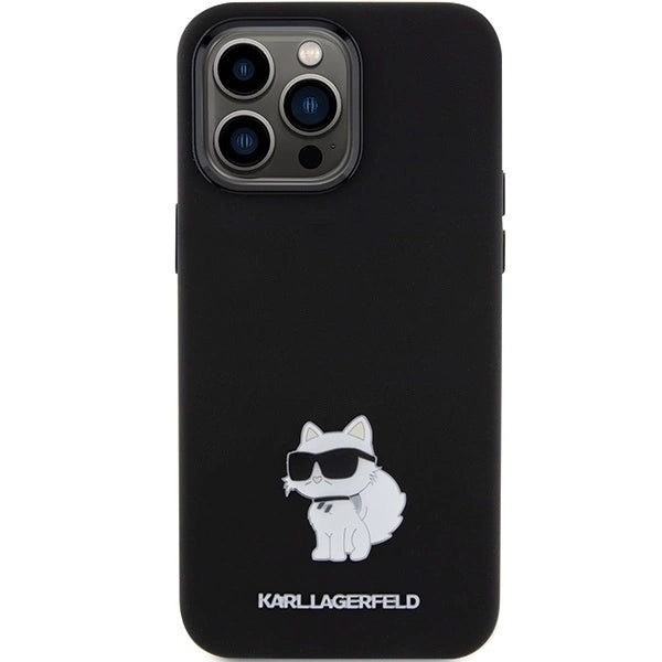 Karl Lagerfeld Silicone Choupette Metal Pin case for iPhone 15 Pro Max - black_2