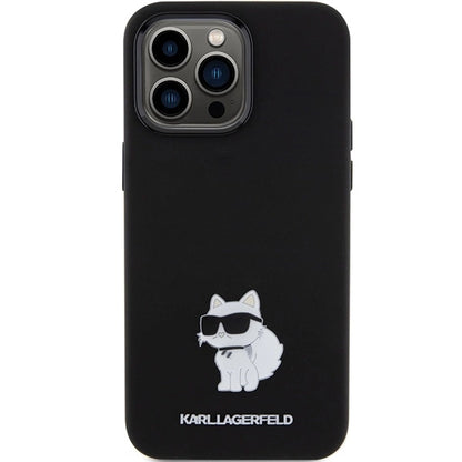 Karl Lagerfeld Silicone Choupette Metal Pin case for iPhone 15 Pro Max - black_2