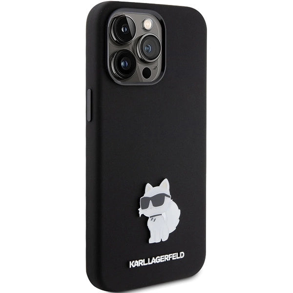 Karl Lagerfeld Silicone Choupette Metal Pin case for iPhone 15 Pro Max - black_3