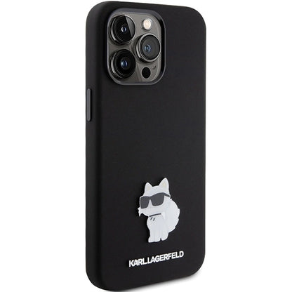 Karl Lagerfeld Silicone Choupette Metal Pin case for iPhone 15 Pro Max - black_3