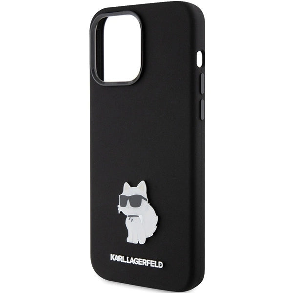 Karl Lagerfeld Silicone Choupette Metal Pin case for iPhone 15 Pro Max - black_5