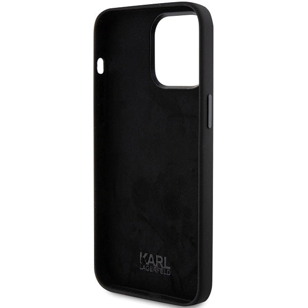 Karl Lagerfeld Silicone Choupette Metal Pin case for iPhone 15 Pro Max - black_6