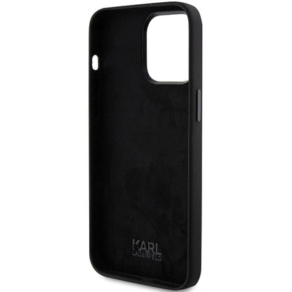 Karl Lagerfeld Silicone Choupette Metal Pin case for iPhone 15 Pro Max - black_6