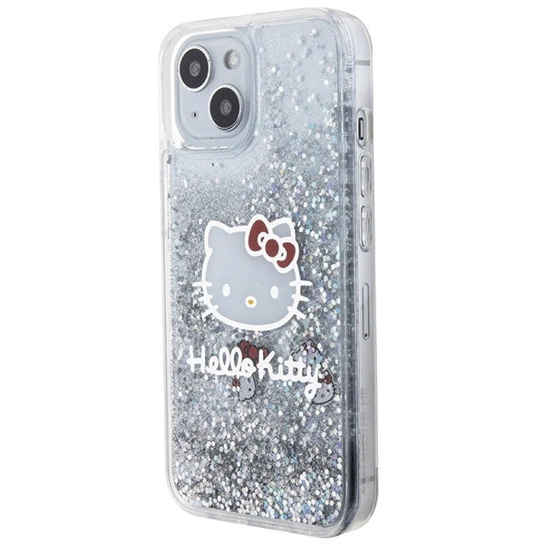 Hello Kitty Liquid Glitter Charms Kitty Head case for iPhone 14 - silver_1