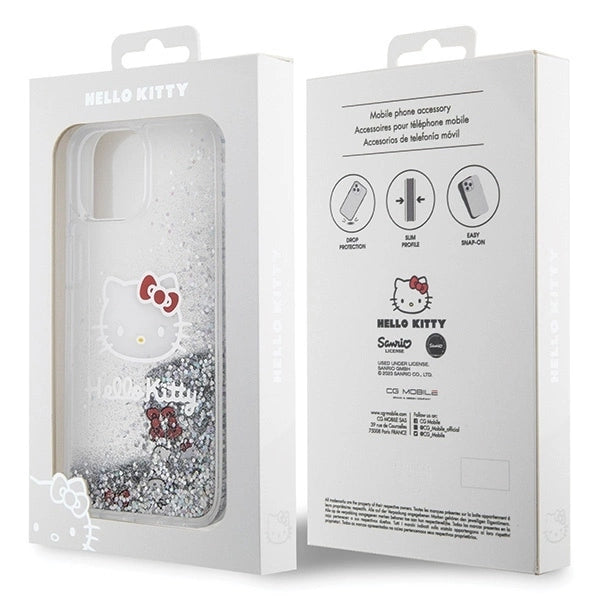 Hello Kitty Liquid Glitter Charms Kitty Head case for iPhone 14 - silver_6