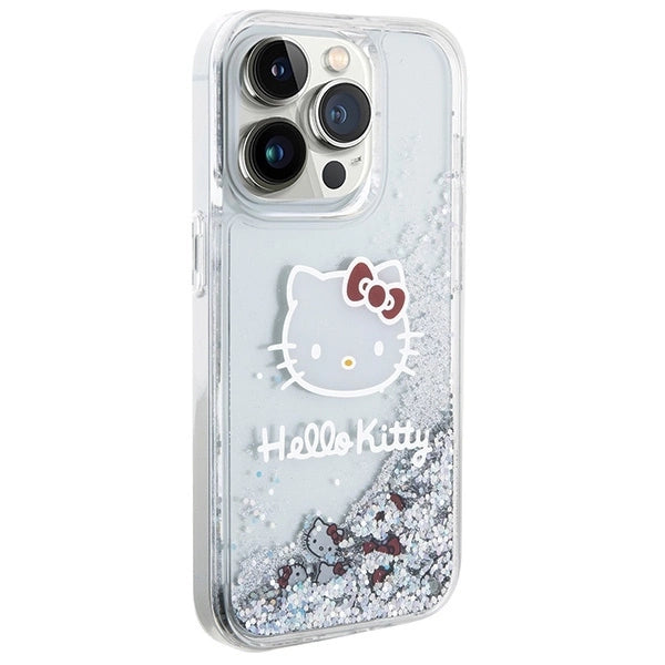 Hello Kitty Liquid Glitter Charms Kitty Head case for iPhone 14 Pro Max - silver_3