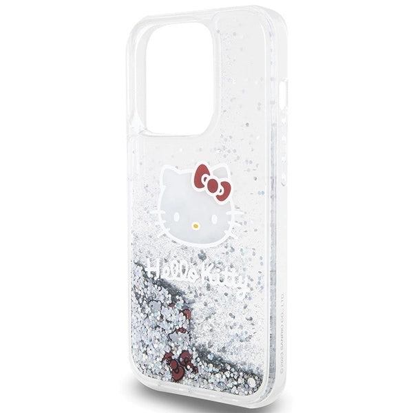 Hello Kitty Liquid Glitter Charms Kitty Head case for iPhone 15 Pro - silver_5