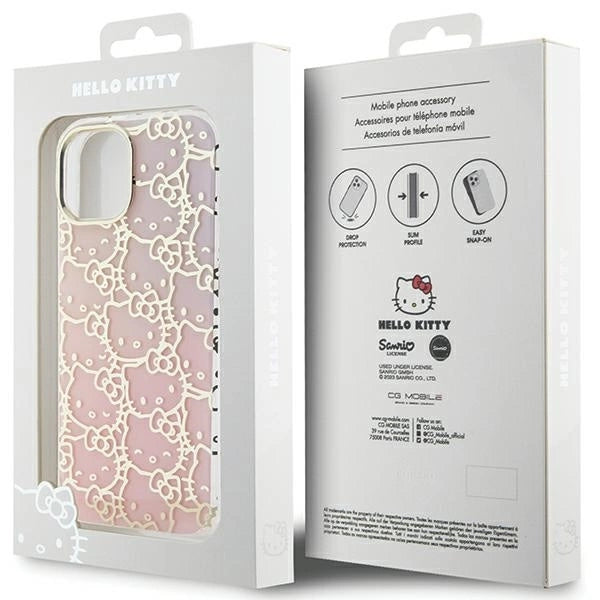 Hello Kitty IML Gradient Electrop Crowded Kitty Head case for iPhone 15 - pink_7