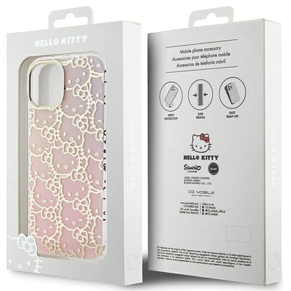 Hello Kitty IML Gradient Electrop Crowded Kitty Head case for iPhone 15 - pink_7