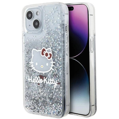 Hello Kitty Liquid Glitter Charms Kitty Head case for iPhone 15 - silver_0