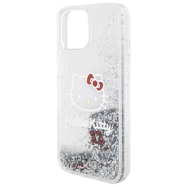 Hello Kitty Liquid Glitter Charms Kitty Head case for iPhone 15 - silver_5