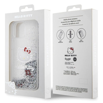 Hello Kitty Liquid Glitter Charms Kitty Head case for iPhone 15 - silver_6