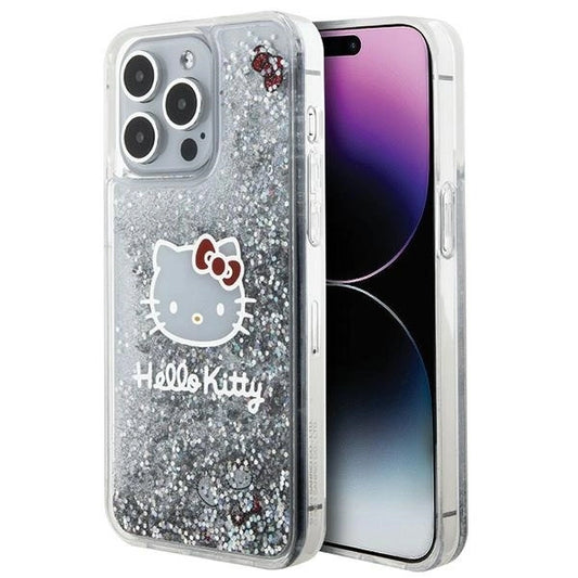 Hello Kitty Liquid Glitter Charms Kitty Head case for iPhone 15 Pro Max - silver_0