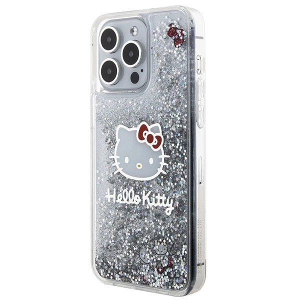 Hello Kitty Liquid Glitter Charms Kitty Head case for iPhone 15 Pro Max - silver_1