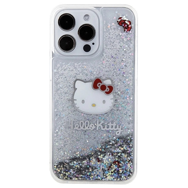 Hello Kitty Liquid Glitter Charms Kitty Head case for iPhone 15 Pro Max - silver_2