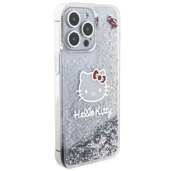 Hello Kitty Liquid Glitter Charms Kitty Head case for iPhone 15 Pro Max - silver_3