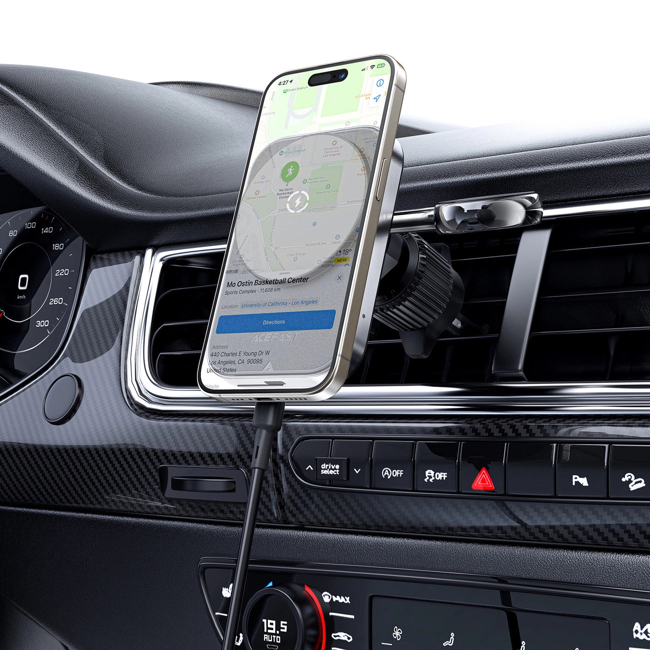 Acefast D18 car holder with MagSafe / Qi inductive charger + USB-A USB-C cable - black_5