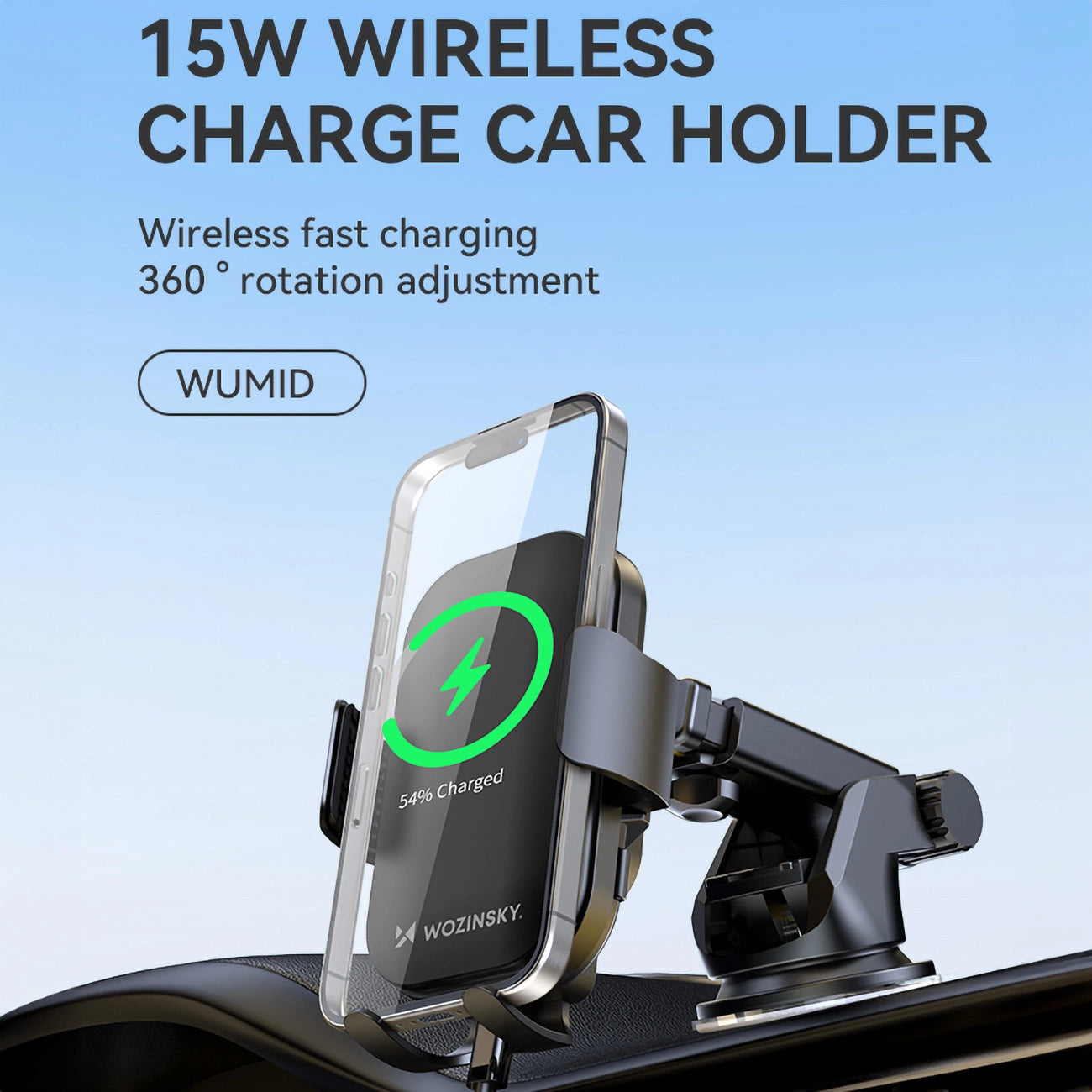 Wozinsky WUMID Phone Holder with 15W Inductive Charger for Car Dashboard - Black_4