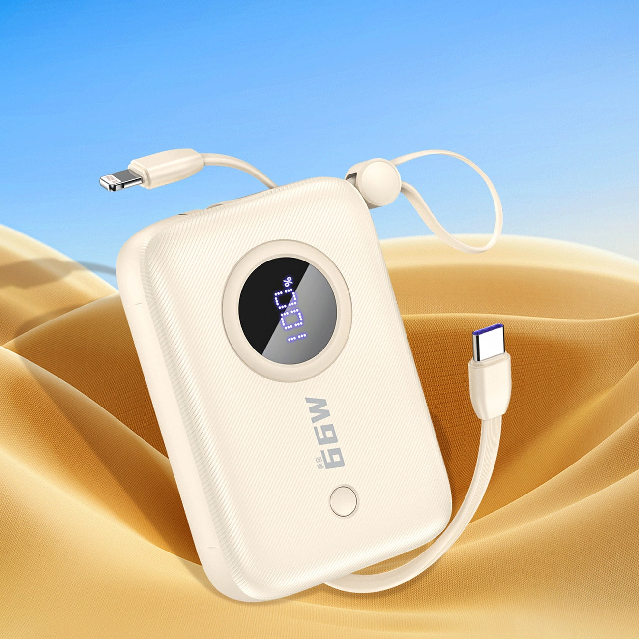 Dudao K14 10000mAh power bank with USB-C / Lightning cables - beige_1