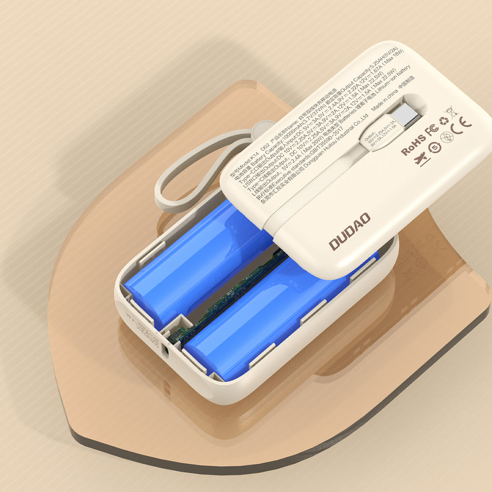 Dudao K14 10000mAh power bank with USB-C / Lightning cables - beige_5