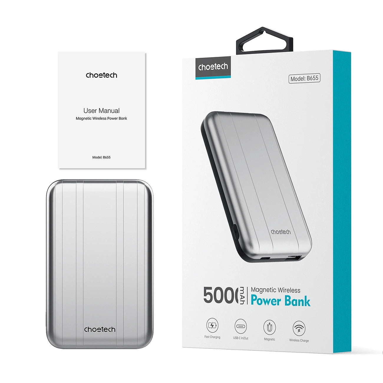 Choetech B655 mini wireless magnetic powerbank 5000mAh - silver_2