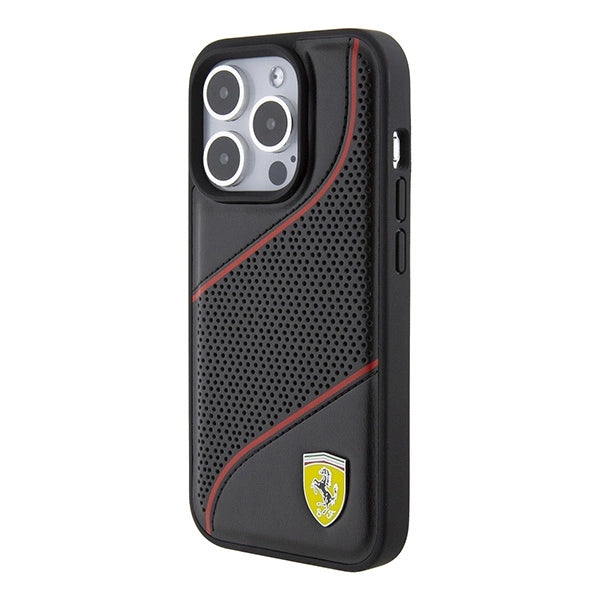 Ferrari Perforated Waves Metal Logo case for iPhone 15 Pro - black_1