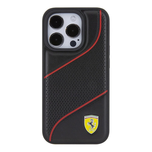 Ferrari Perforated Waves Metal Logo case for iPhone 15 Pro - black_2