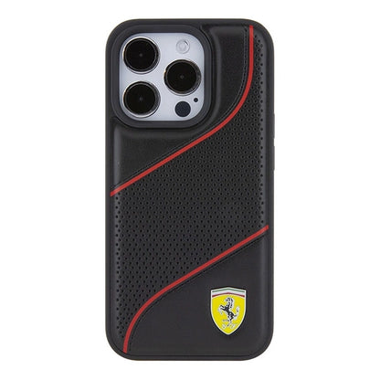Ferrari Perforated Waves Metal Logo case for iPhone 15 Pro - black_2