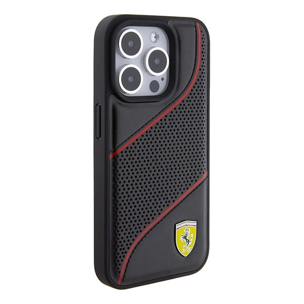 Ferrari Perforated Waves Metal Logo case for iPhone 15 Pro - black_3