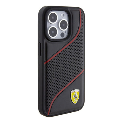 Ferrari Perforated Waves Metal Logo case for iPhone 15 Pro - black_3