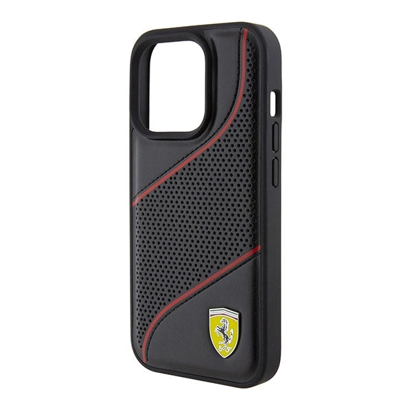 Ferrari Perforated Waves Metal Logo case for iPhone 15 Pro - black_5