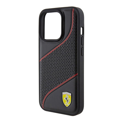 Ferrari Perforated Waves Metal Logo case for iPhone 15 Pro - black_5