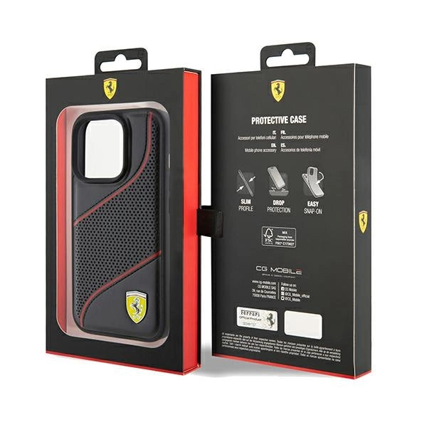 Ferrari Perforated Waves Metal Logo case for iPhone 15 Pro - black_7