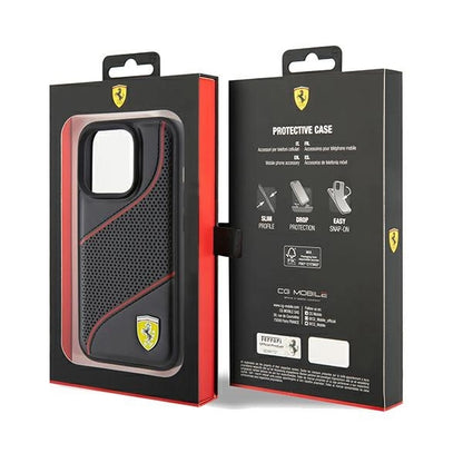 Ferrari Perforated Waves Metal Logo case for iPhone 15 Pro - black_7