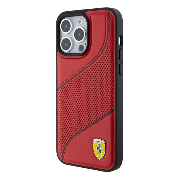 Ferrari Perforated Waves Metal Logo case for iPhone 15 Pro - red_1