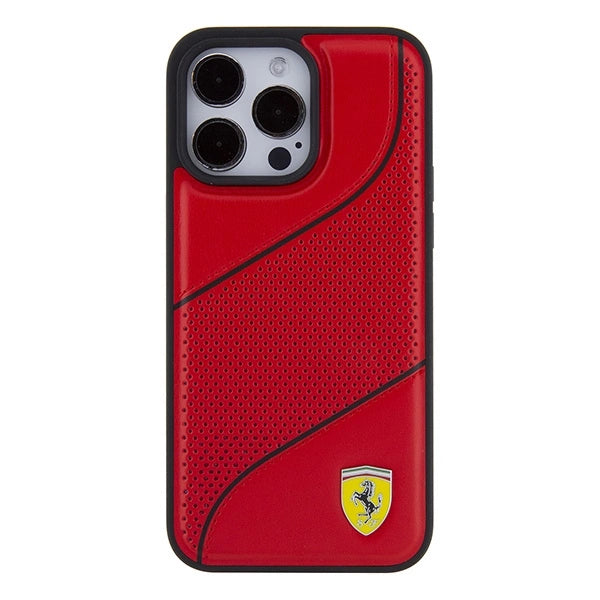 Ferrari Perforated Waves Metal Logo case for iPhone 15 Pro - red_2