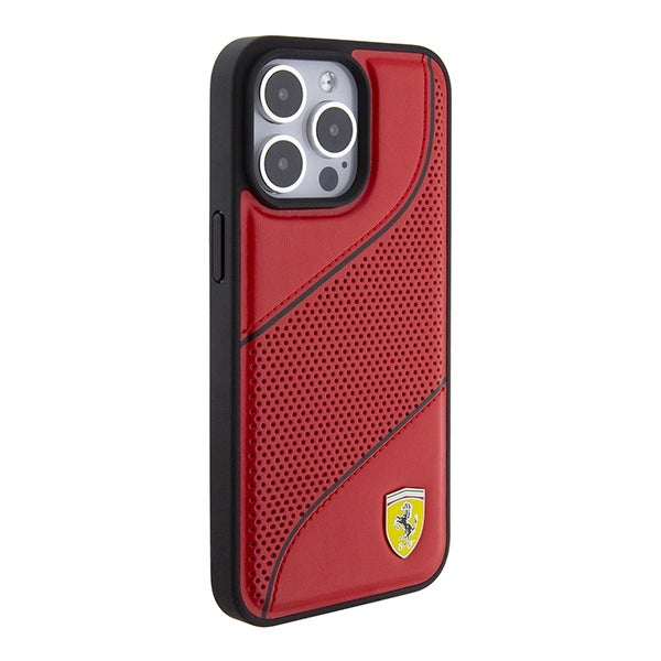 Ferrari Perforated Waves Metal Logo case for iPhone 15 Pro - red_3