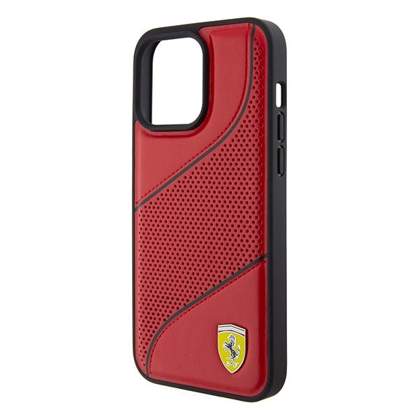 Ferrari Perforated Waves Metal Logo case for iPhone 15 Pro - red_5