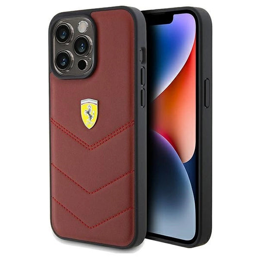Ferrari Leather Stitched Lines case for iPhone 15 Pro Max - red_0