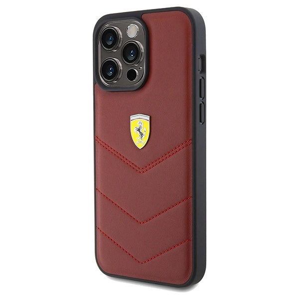 Ferrari Leather Stitched Lines case for iPhone 15 Pro Max - red_1
