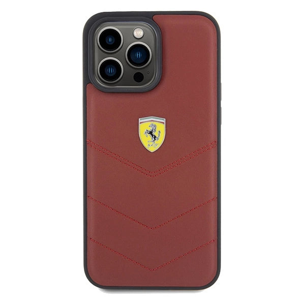 Ferrari Leather Stitched Lines case for iPhone 15 Pro Max - red_2